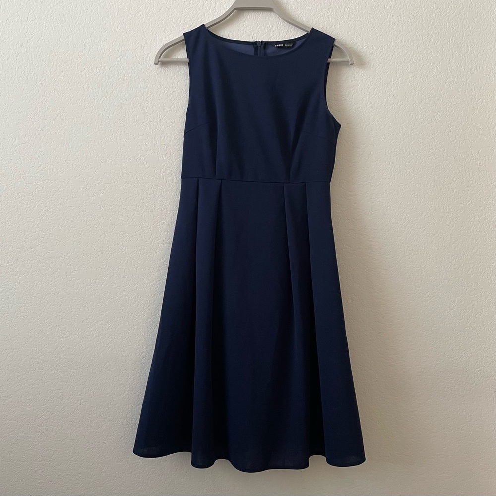 SHEIN | Navy Blue Solid A-Line Sleeveless Dress Women Size M